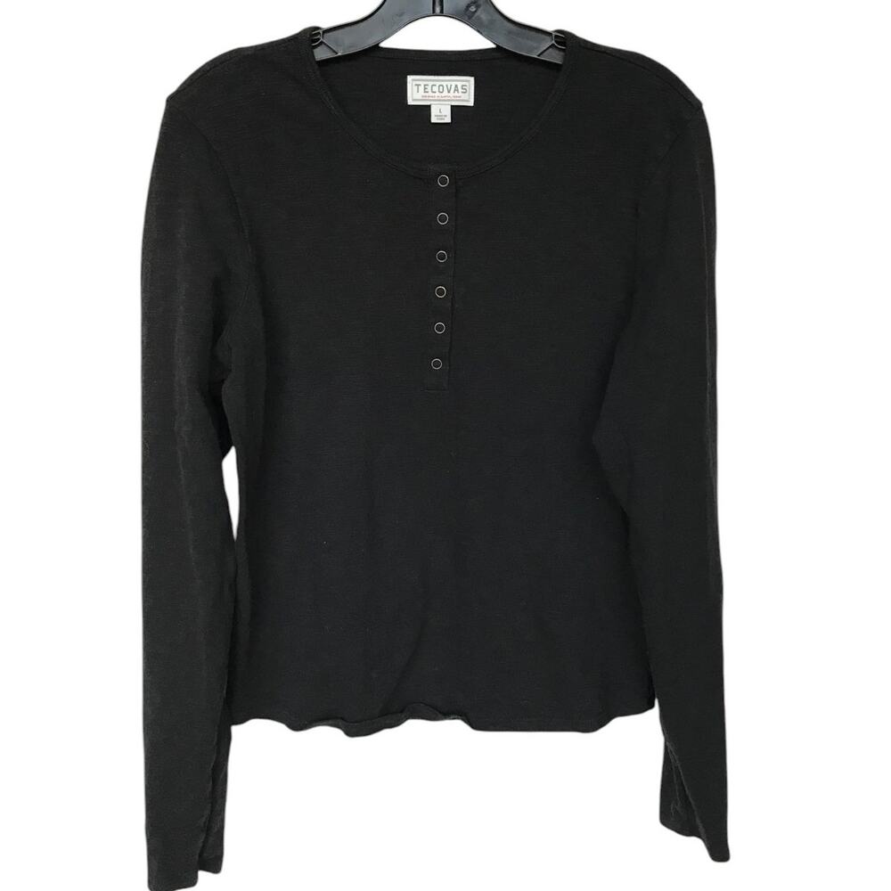 Tecovas Womens Long Sleeve Double Slub Knit Henley with Snap Placket size L